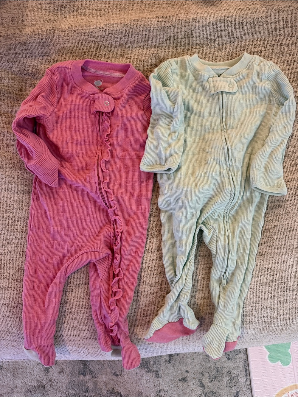 cloud island Ribbed Footed One-Piece Romper - Pink & Light Green